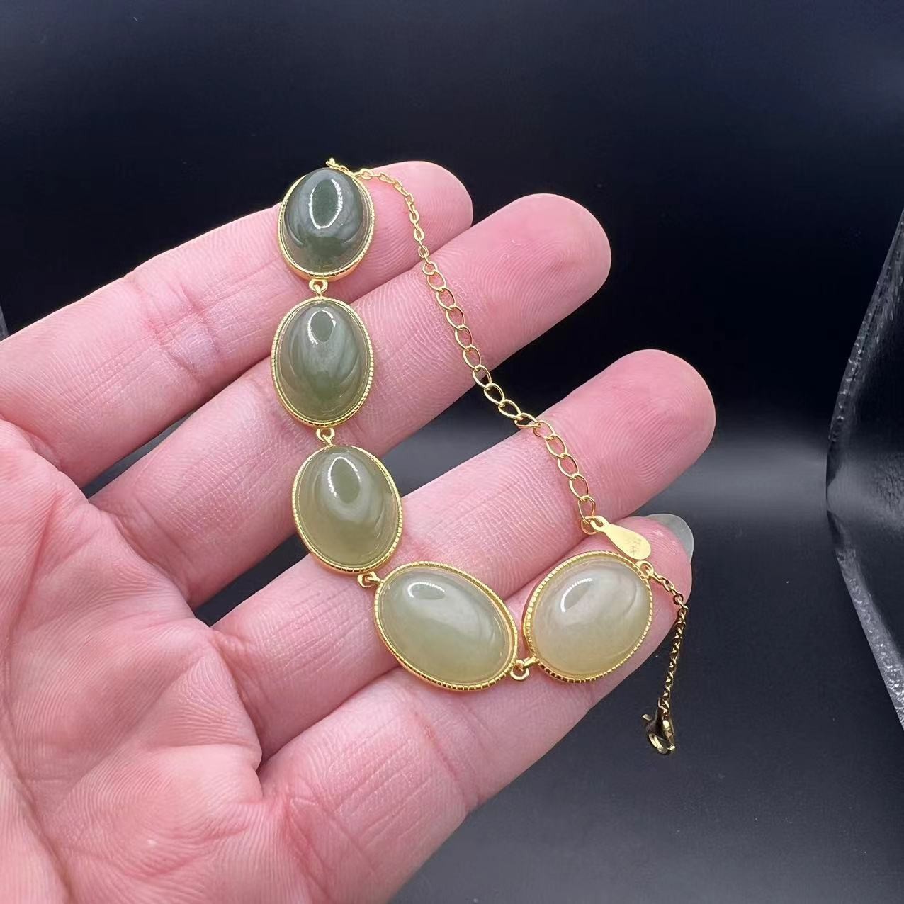 【余掌柜】和田玉蛋面银镶手链-约13*17mm-BF2218-011805-多样性发