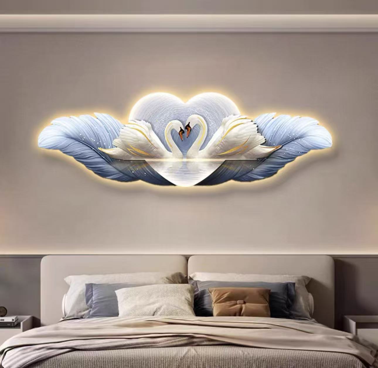 天鹅卧室装饰画高级感主卧房间床头挂画轻奢羽毛客厅背景墙面壁画