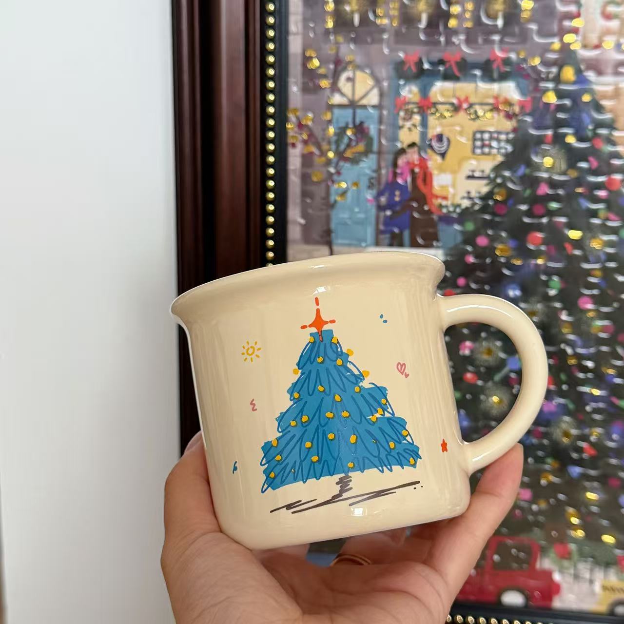 【圣诞礼物】手工陶瓷马克杯手绘圣诞主题咖啡杯圣诞新年伴手礼