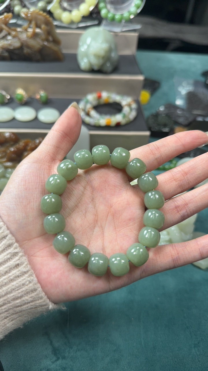 和田玉翠青手串卡12