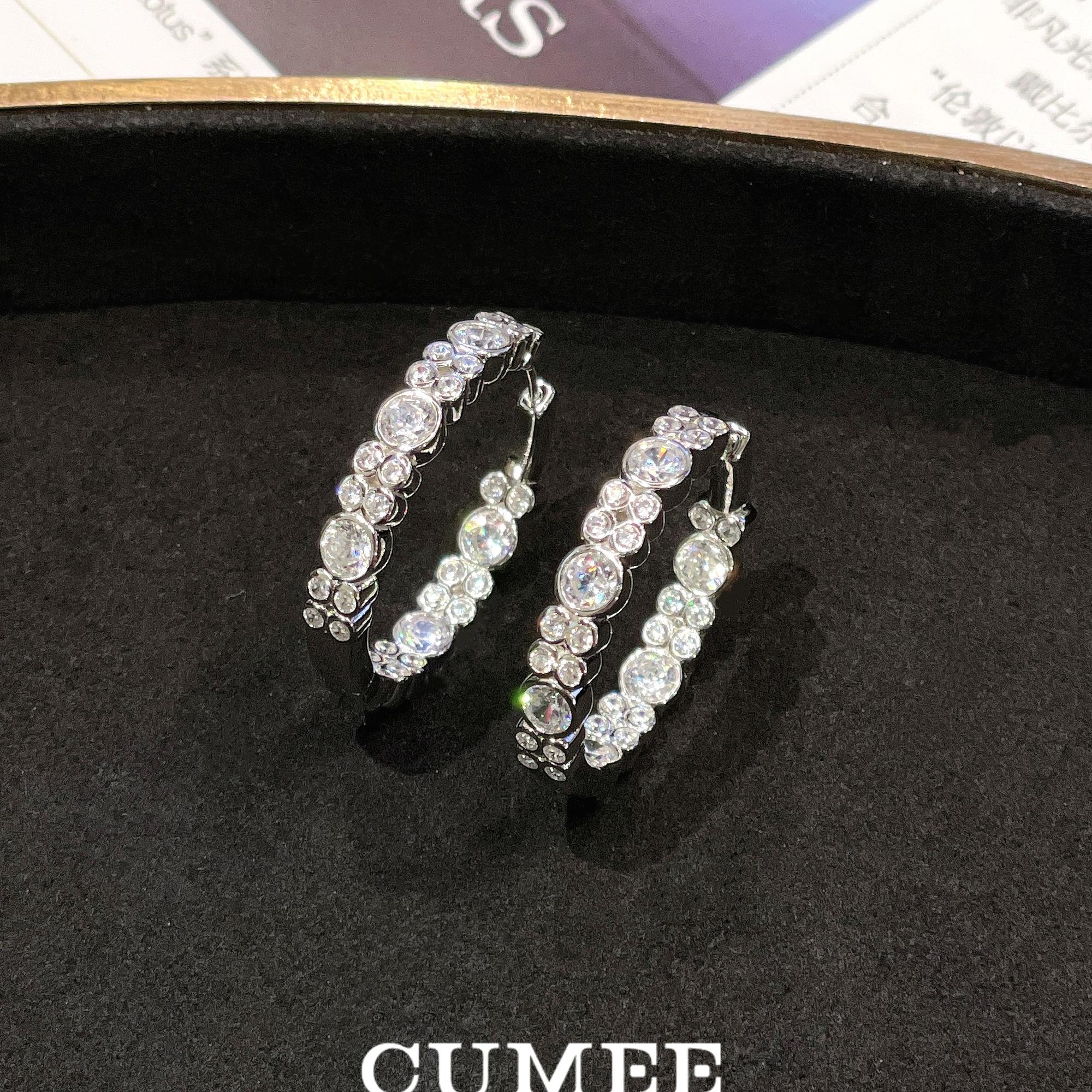 925银耳饰 CUMEE 潮流单品 时尚个性款D色人工合成高碳钻耳环耳圈