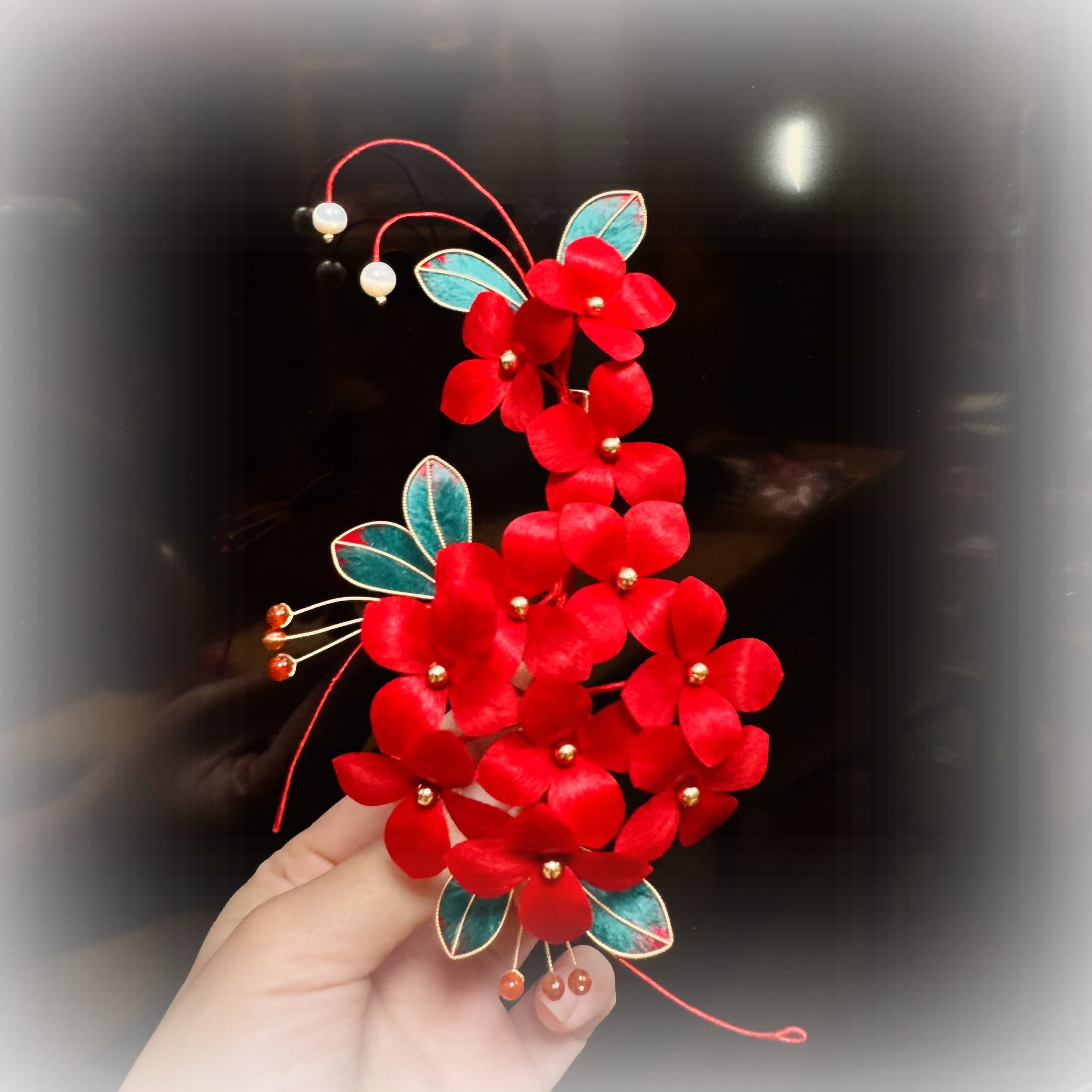 红绣球 边夹 复古手工民族风古风边夹发簪