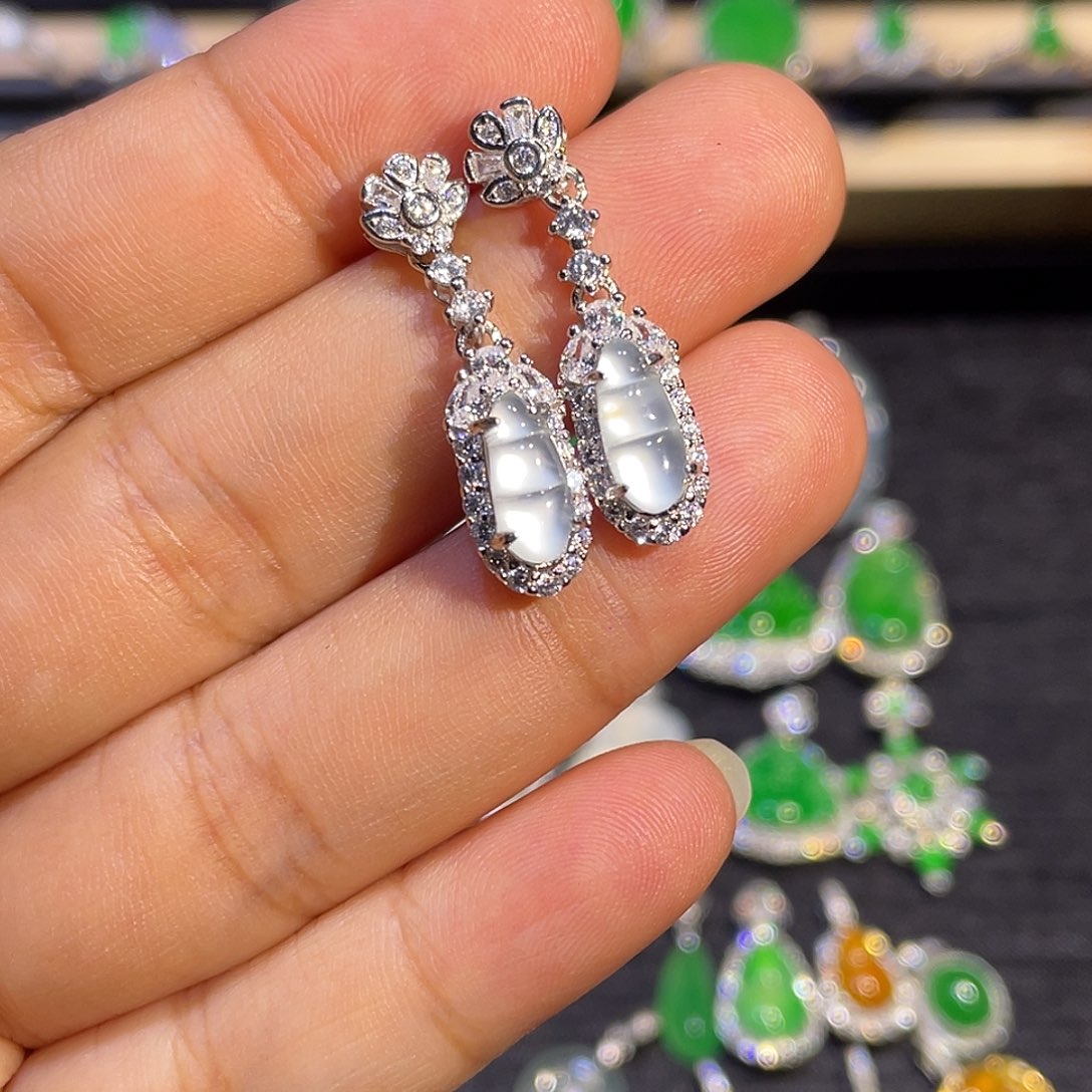 翡翠银S925镶嵌耳坠