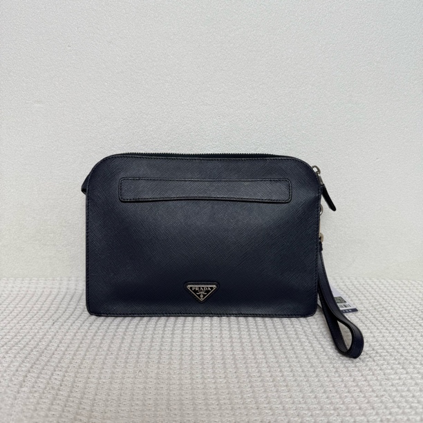 95新 Prada/普拉达  6042/男士时尚深蓝色全皮手拿包