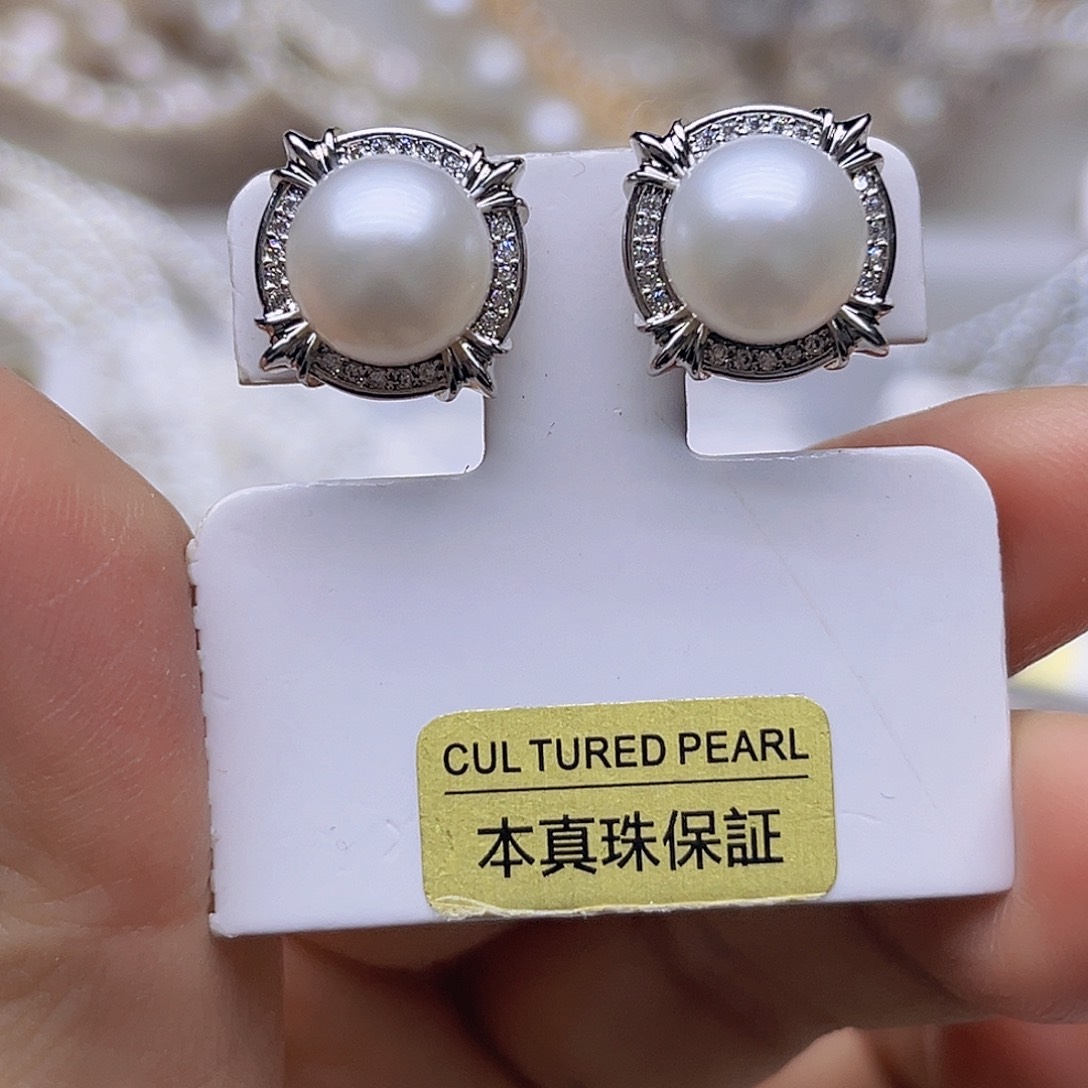 淡水珍珠吊坠或者耳钉银S925镶嵌