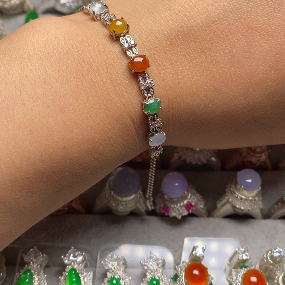 翡翠颈饰银S925镶嵌手链