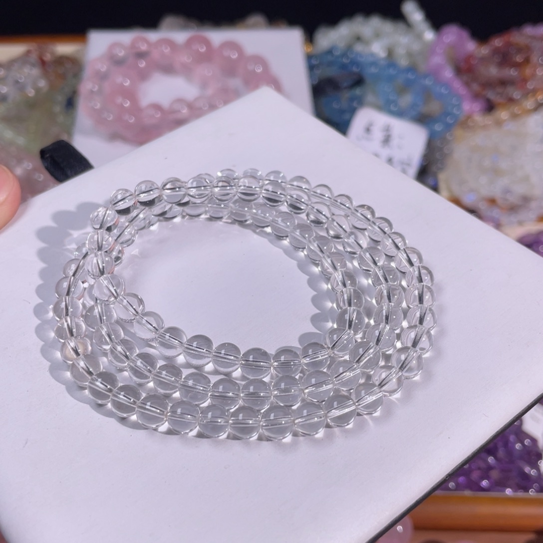 杨***一水晶未镶嵌手链白水晶6mm三圈手串