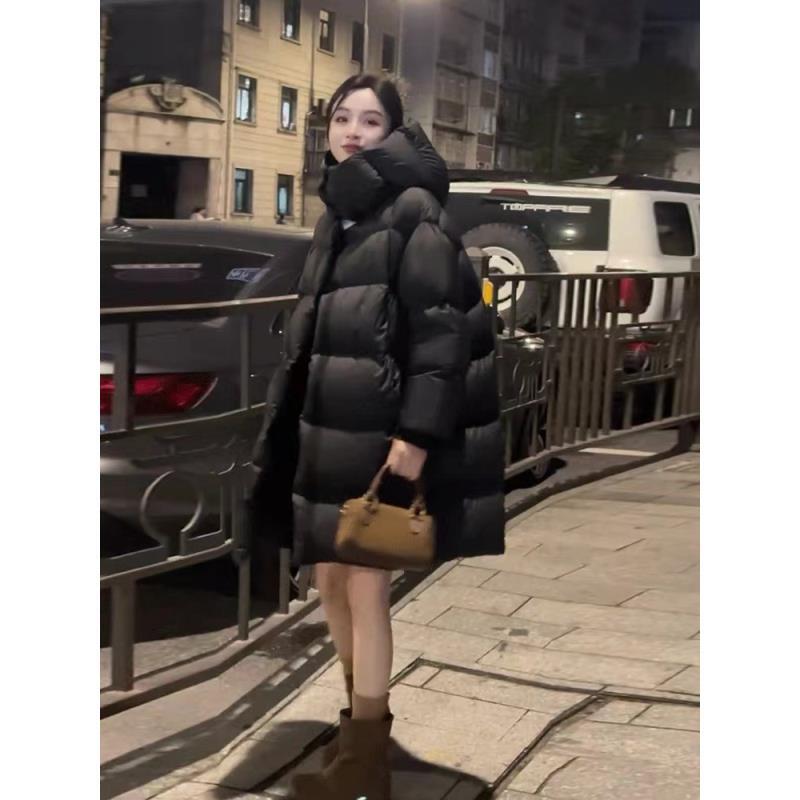 90白鹅绒羽绒连帽女装女冬装极寒云感长袖中长款加厚B8-1