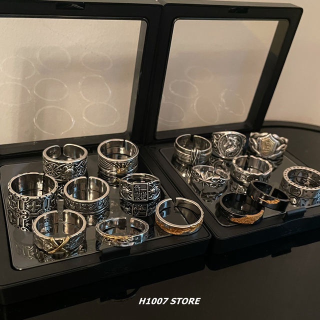 【正品】克罗心做旧款男戒指开 口可调节嘻哈小众设计十字架潮牌