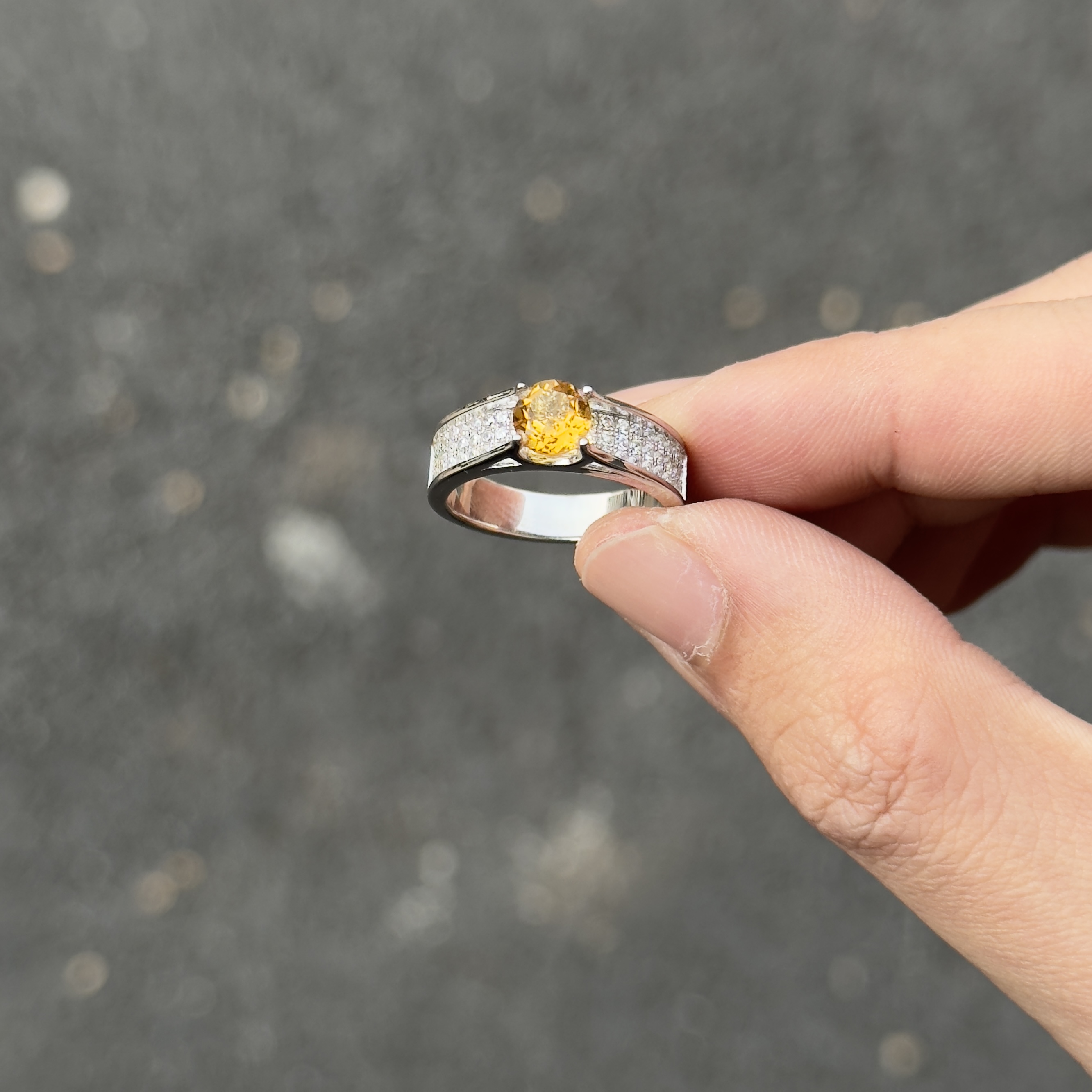 天然黄水晶[繁星]S925实心纯银时尚百搭情侣戒指满钻镶嵌中秋礼物