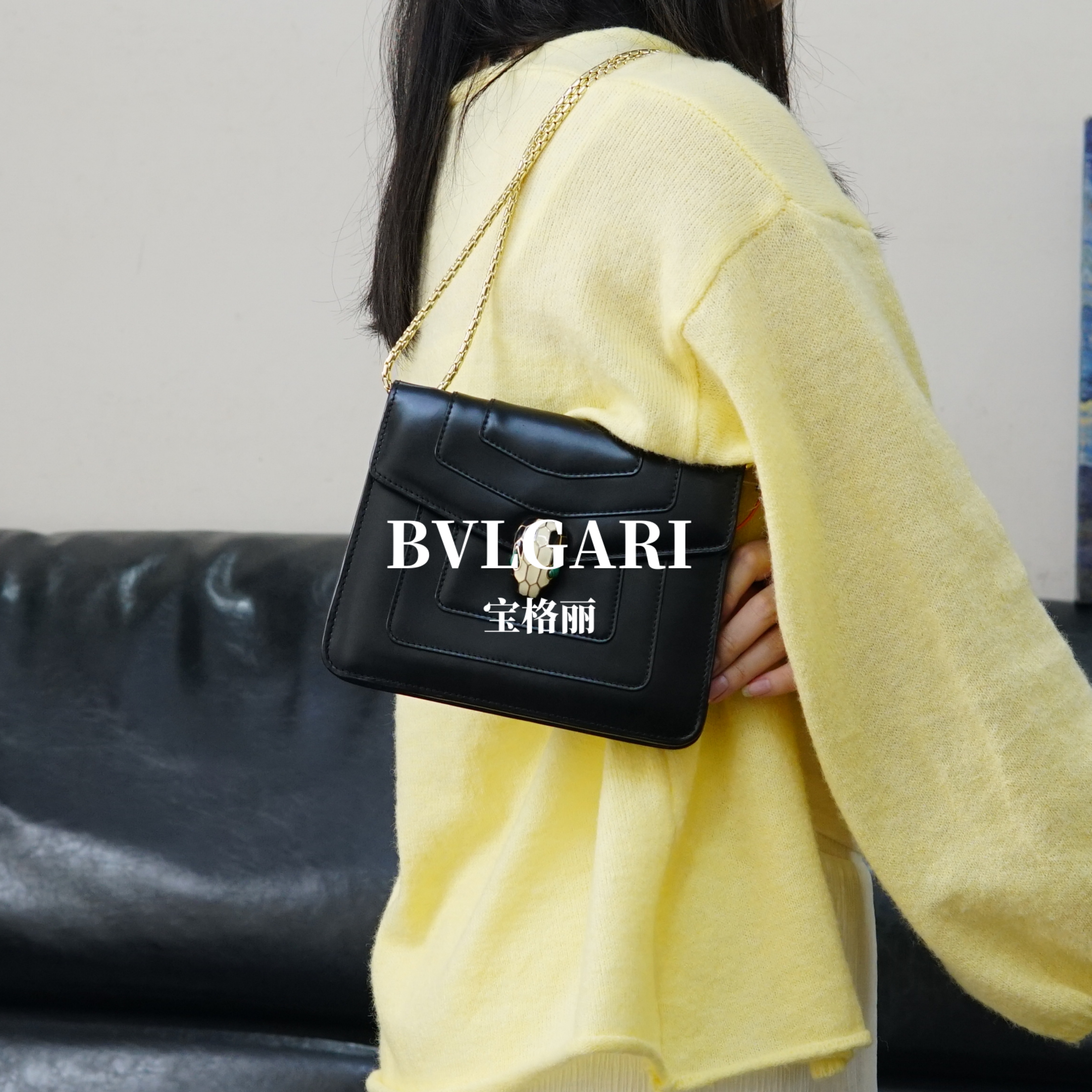 95新 BVLGARI/宝格丽 黑色蛇头链条钱包/F4WJ03812051/2051