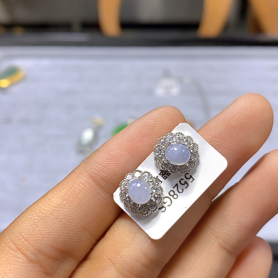 翡翠银S925镶嵌耳钉118号