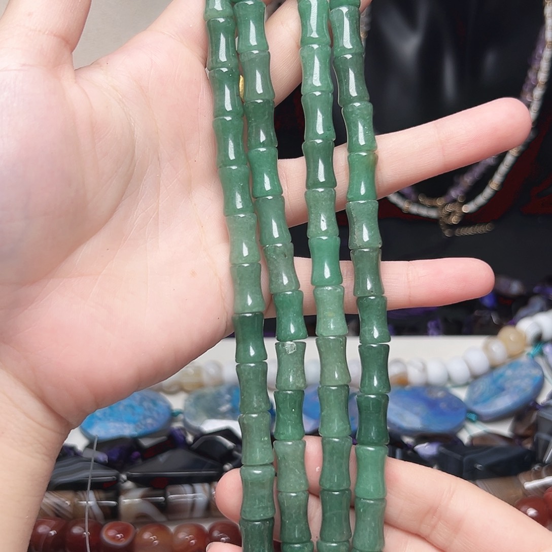 玛瑙/玉髓未镶嵌珠宝半成品c437 8*12m 绿玛瑙竹节一条
