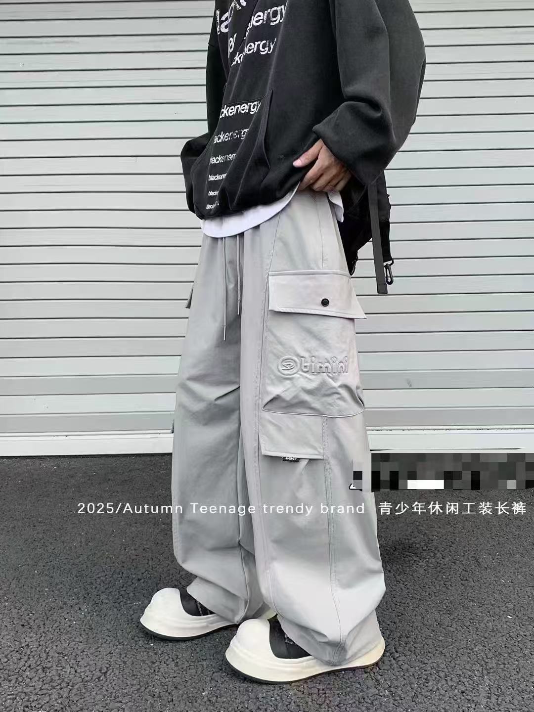 青少年加长时尚工装裤秋款宽松休闲百搭个性多口袋美式潮牌裤子
