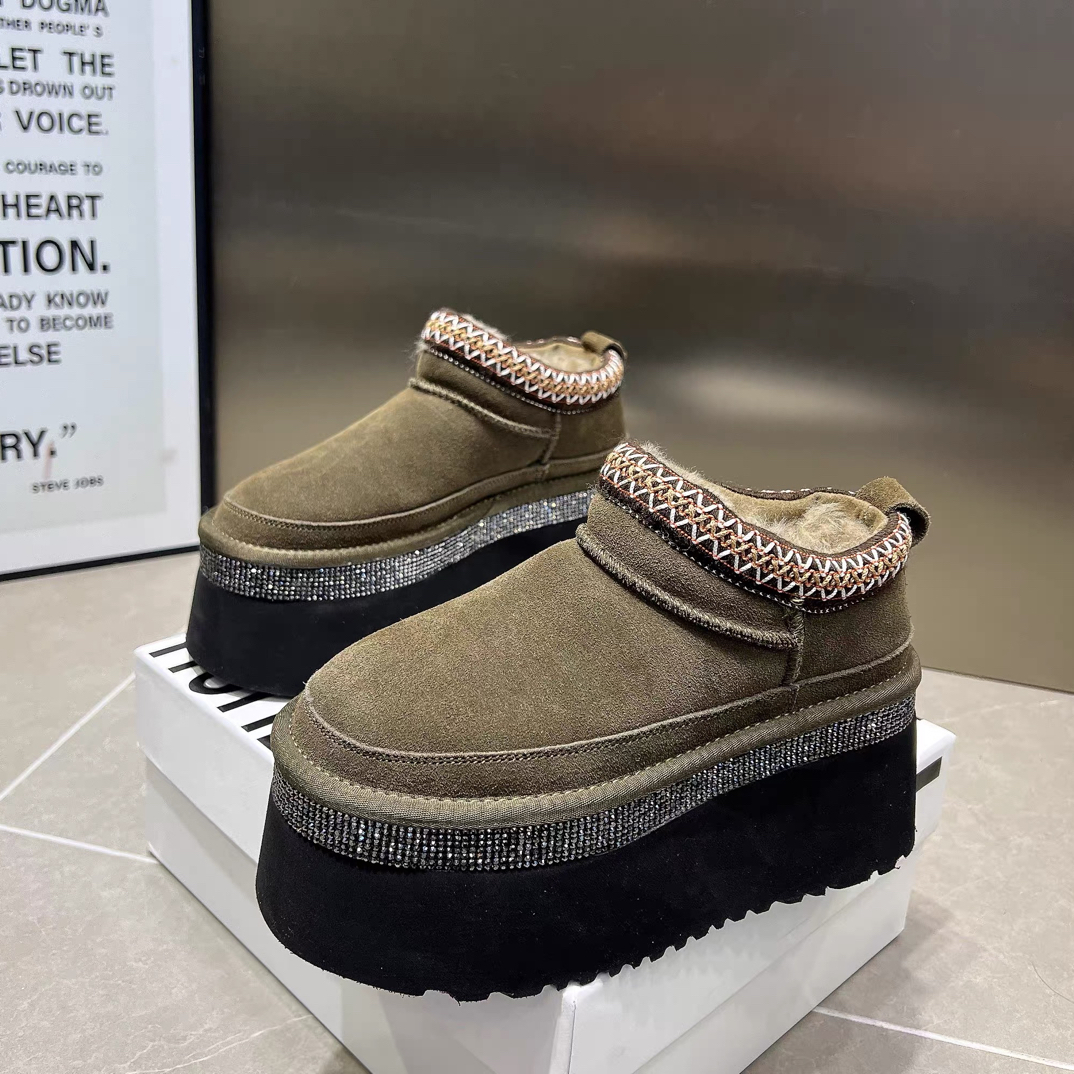 厚底7cm松糕雪地靴女鞋2025新款真皮真毛套筒短靴保暖棉鞋及踝靴