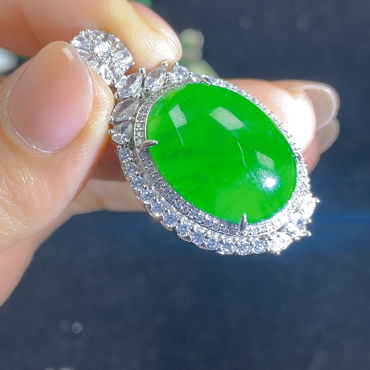 翡翠吊坠(不含链)银S925镶嵌小*球