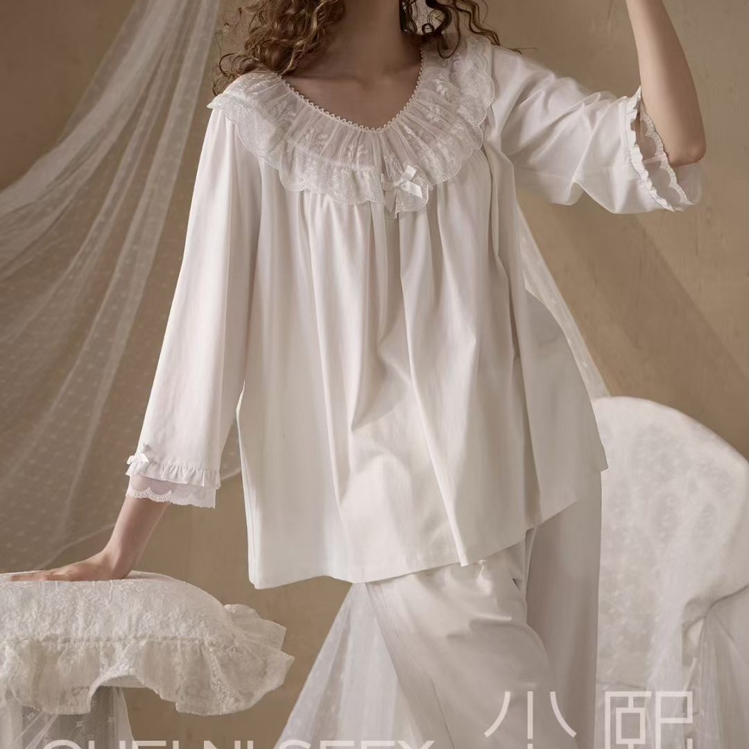 尘熙79634宫廷风七分袖2025年新款家居服套装