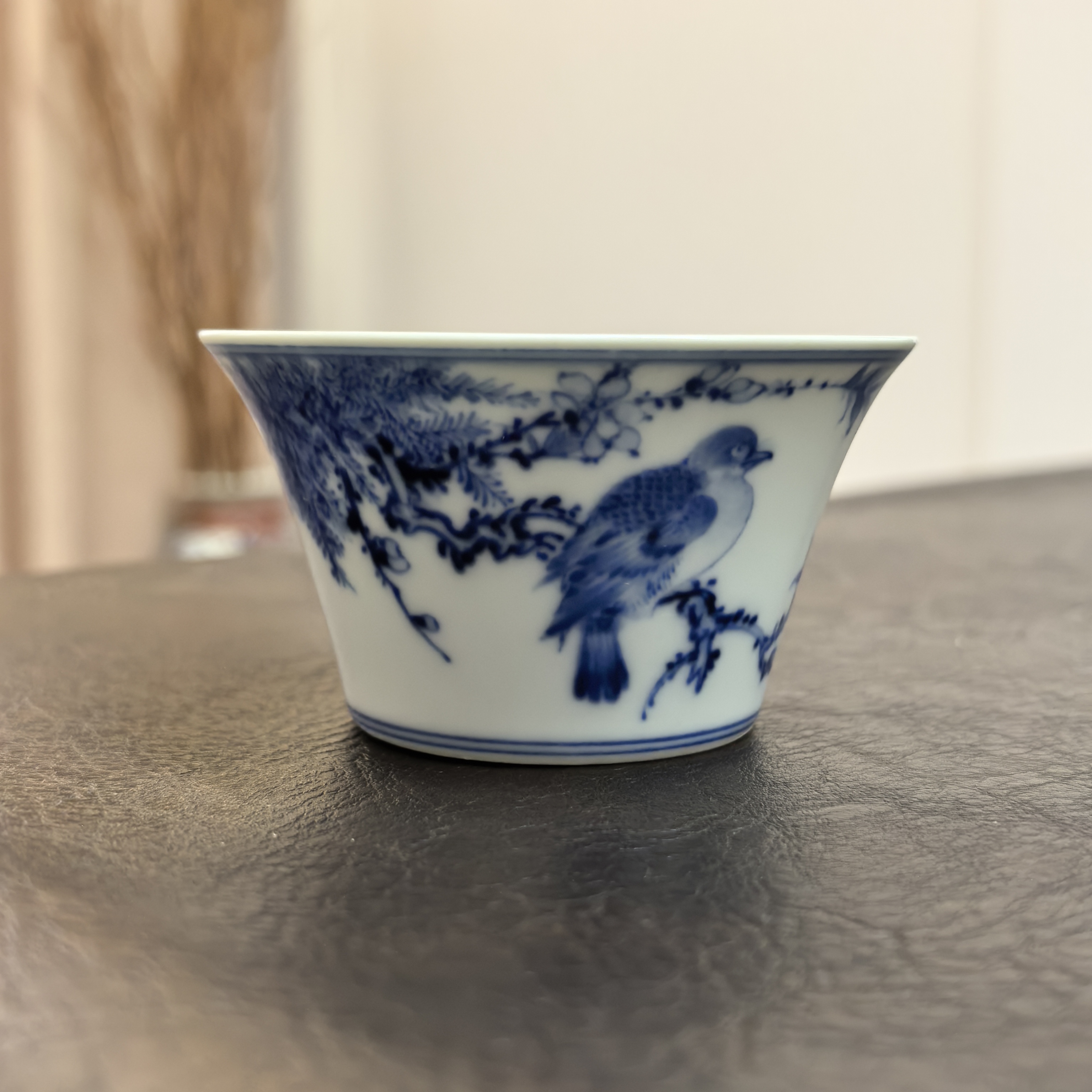 景德镇 仪贤堂 手绘青花宋画花鸟马蹄杯主人杯茶杯陶瓷全手工