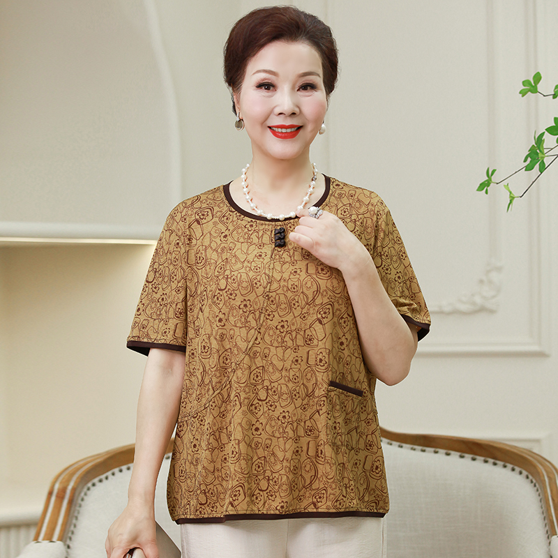 中老年人夏装T恤短袖女妈妈装宽松上衣老太太奶奶休闲套装薄女