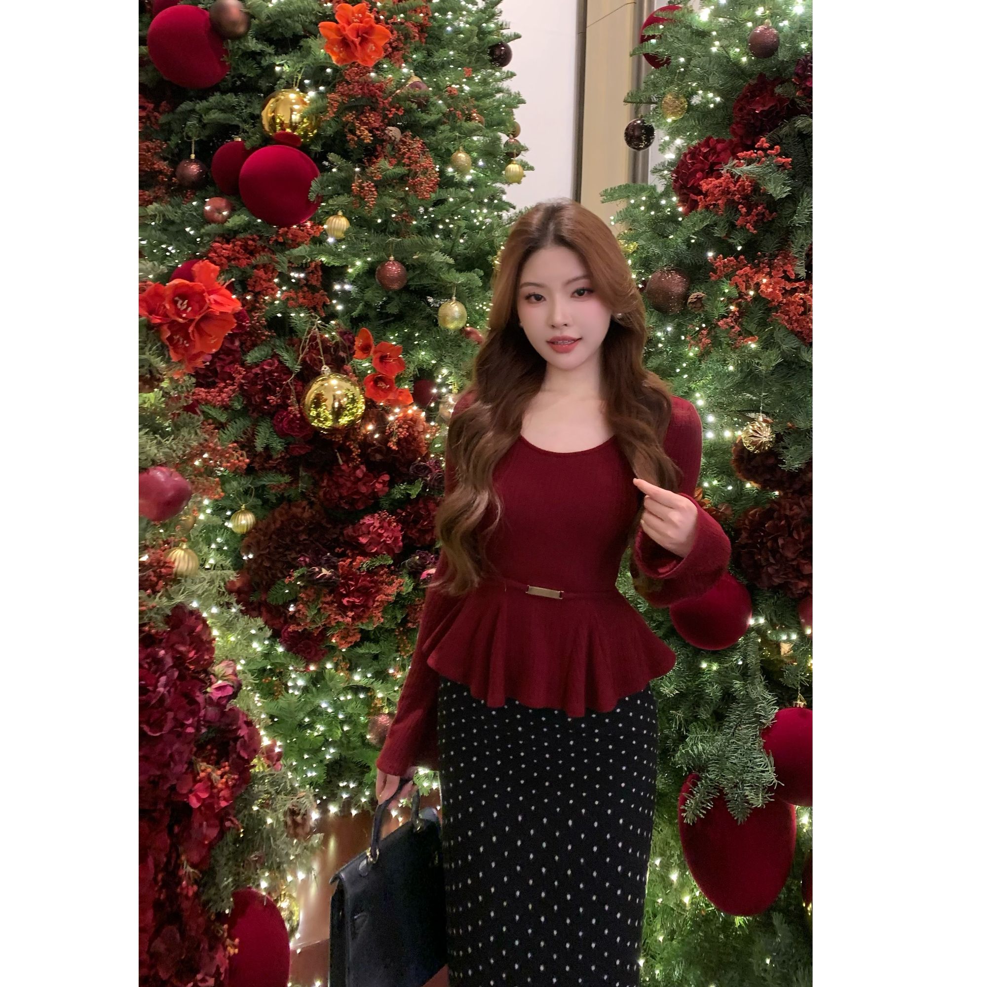 SZA【心愿圣诞】冬季新款设计感卷边收腰打底内搭针织衫A-2488