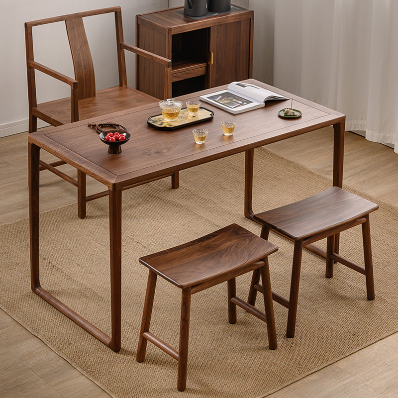 北美黑胡桃木茶桌椅套装阳台茶空间茶室禅意榫卯家用书桌新中式