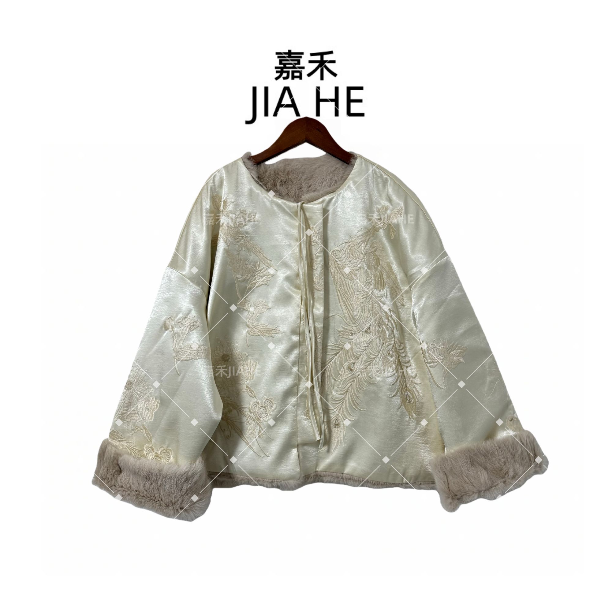 【初雪】冬季新款汉服重工刺绣气质真兔毛外套百搭保暖时尚加厚