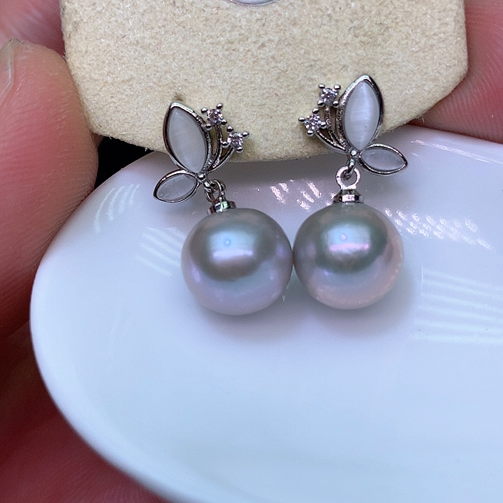 银S925镶嵌耳饰淡水珍珠