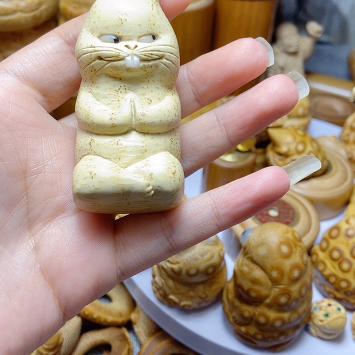 竹纯手工雕刻竹根小兔