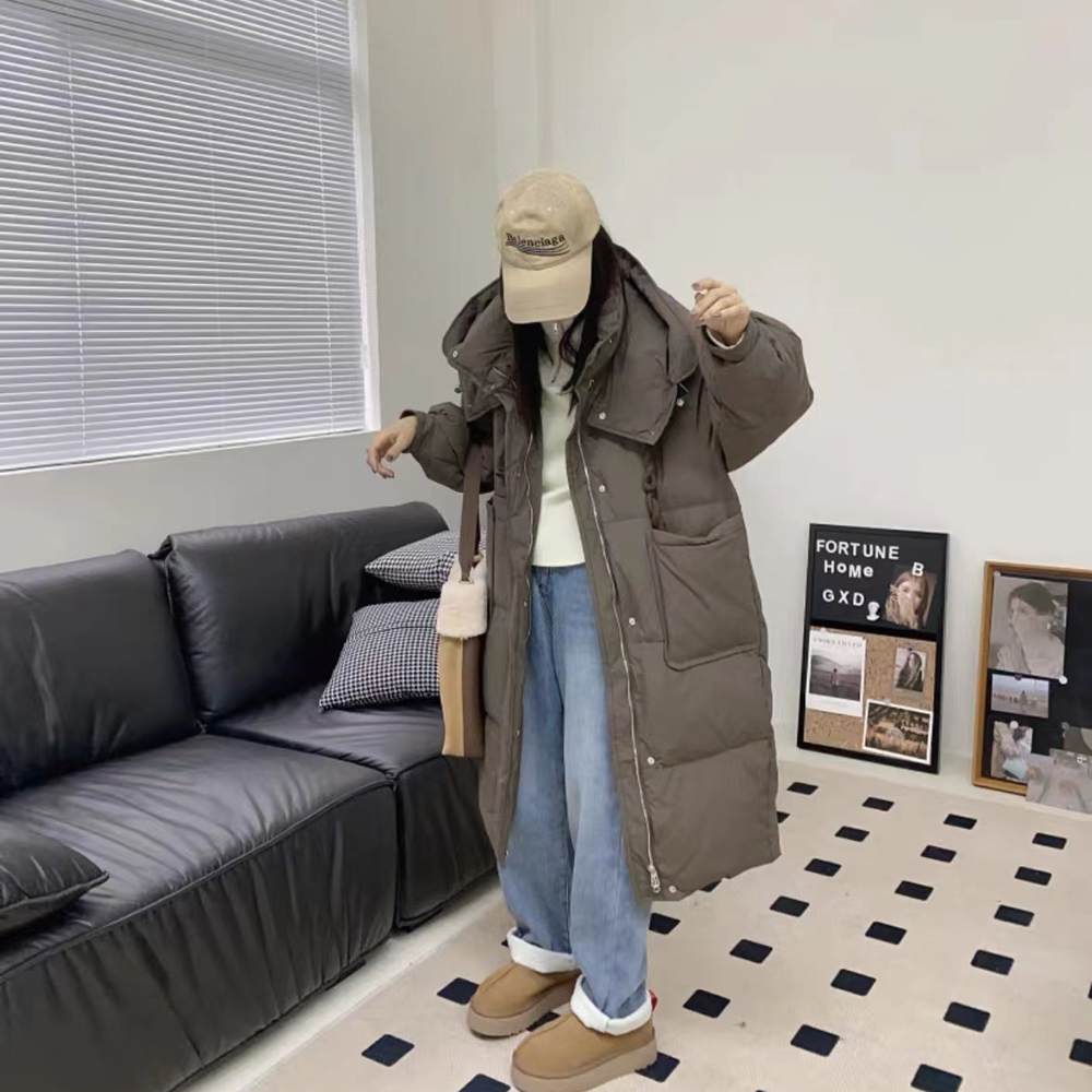 牛角扣加厚连帽棉服女2025冬季新款韩版宽松面包服长款棉衣外套