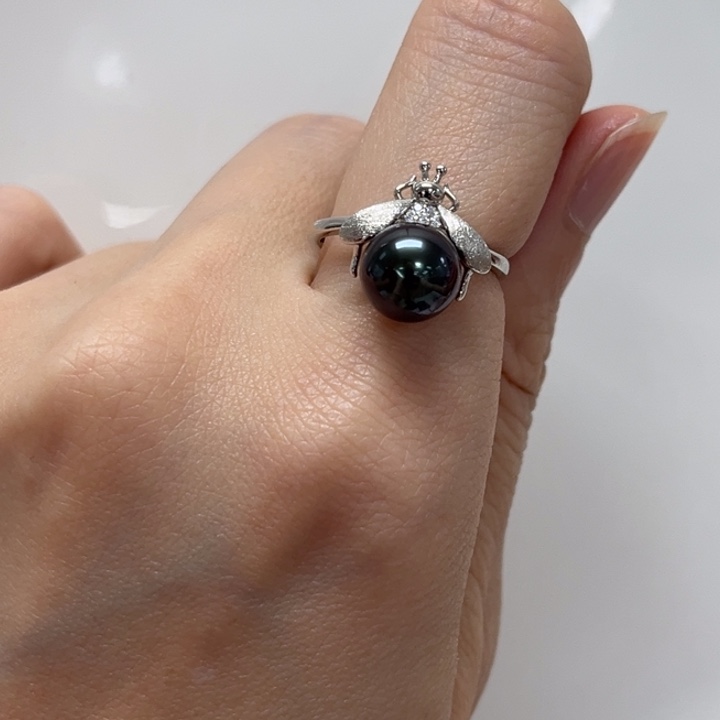 戒圈银S925镶嵌海水珍珠大溪地 9-10mm 94号