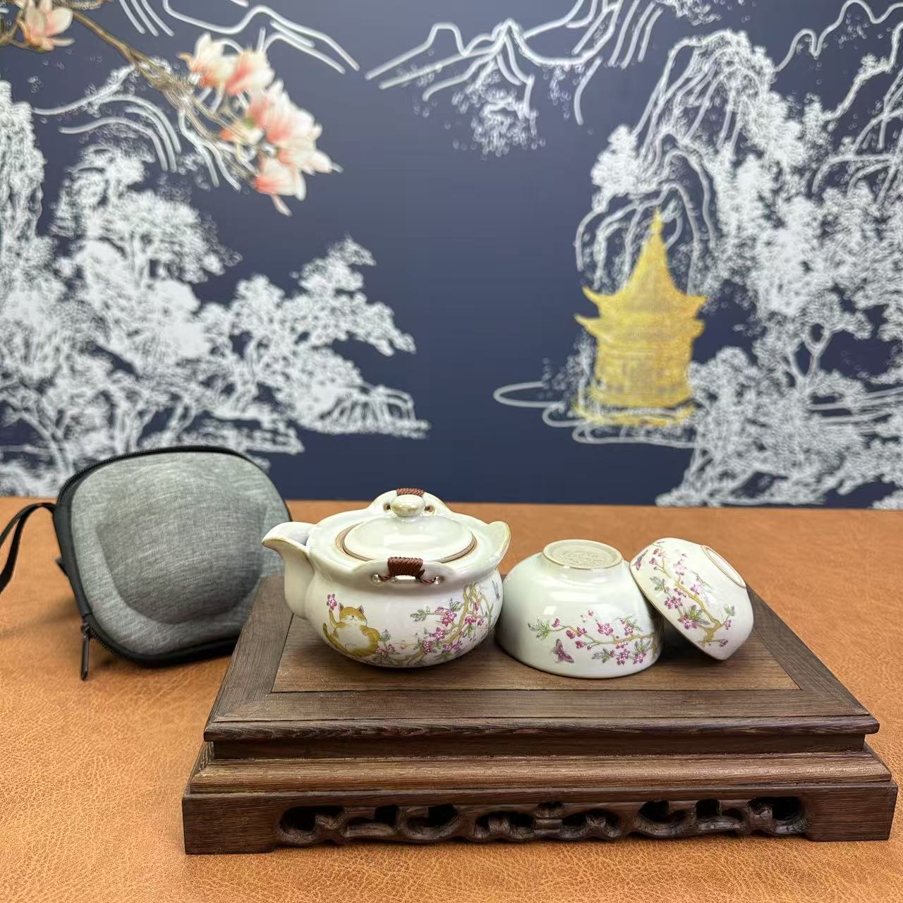 发财猫 紫藤花 手抓壶