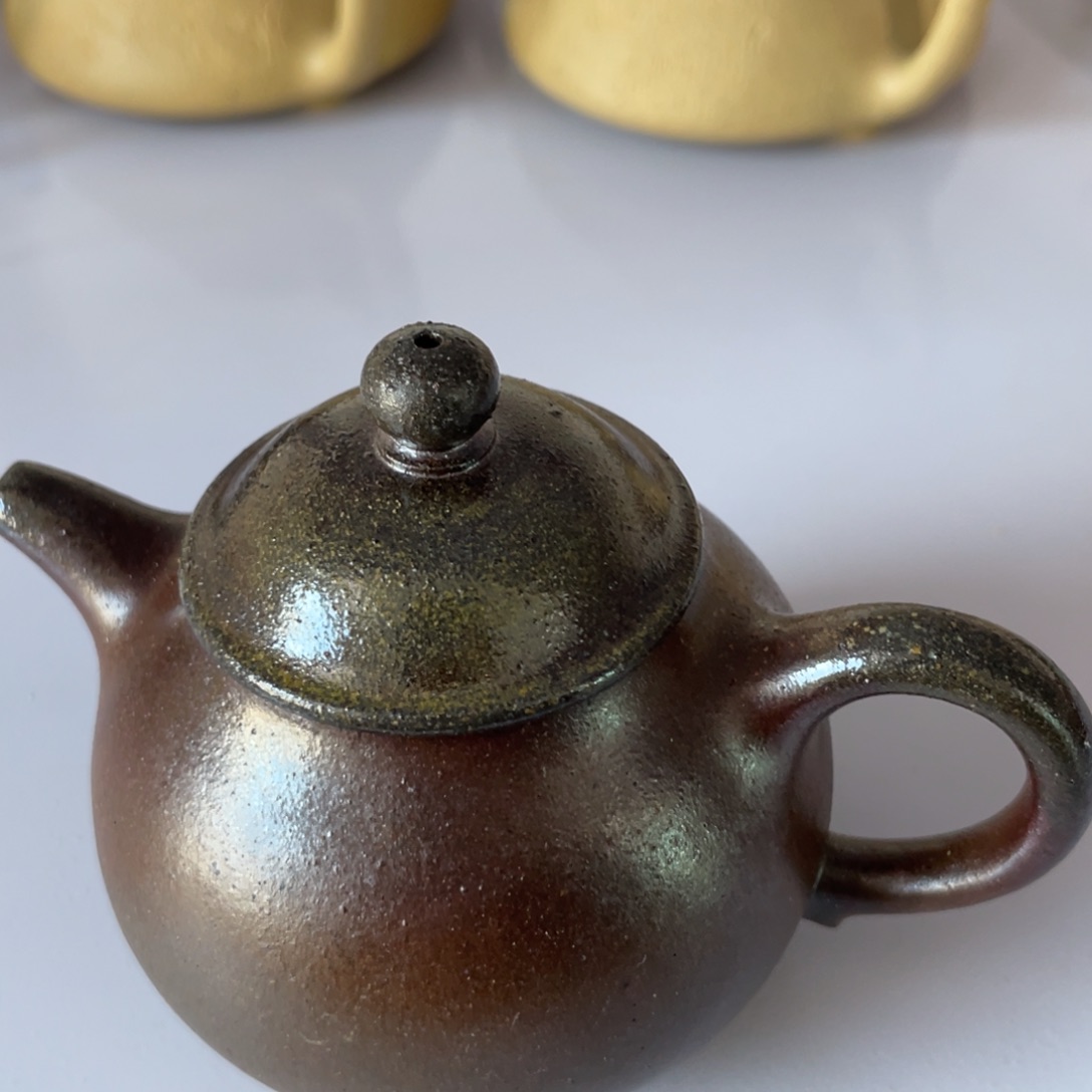 紫砂茶杯红皮龙柴烧潘壶