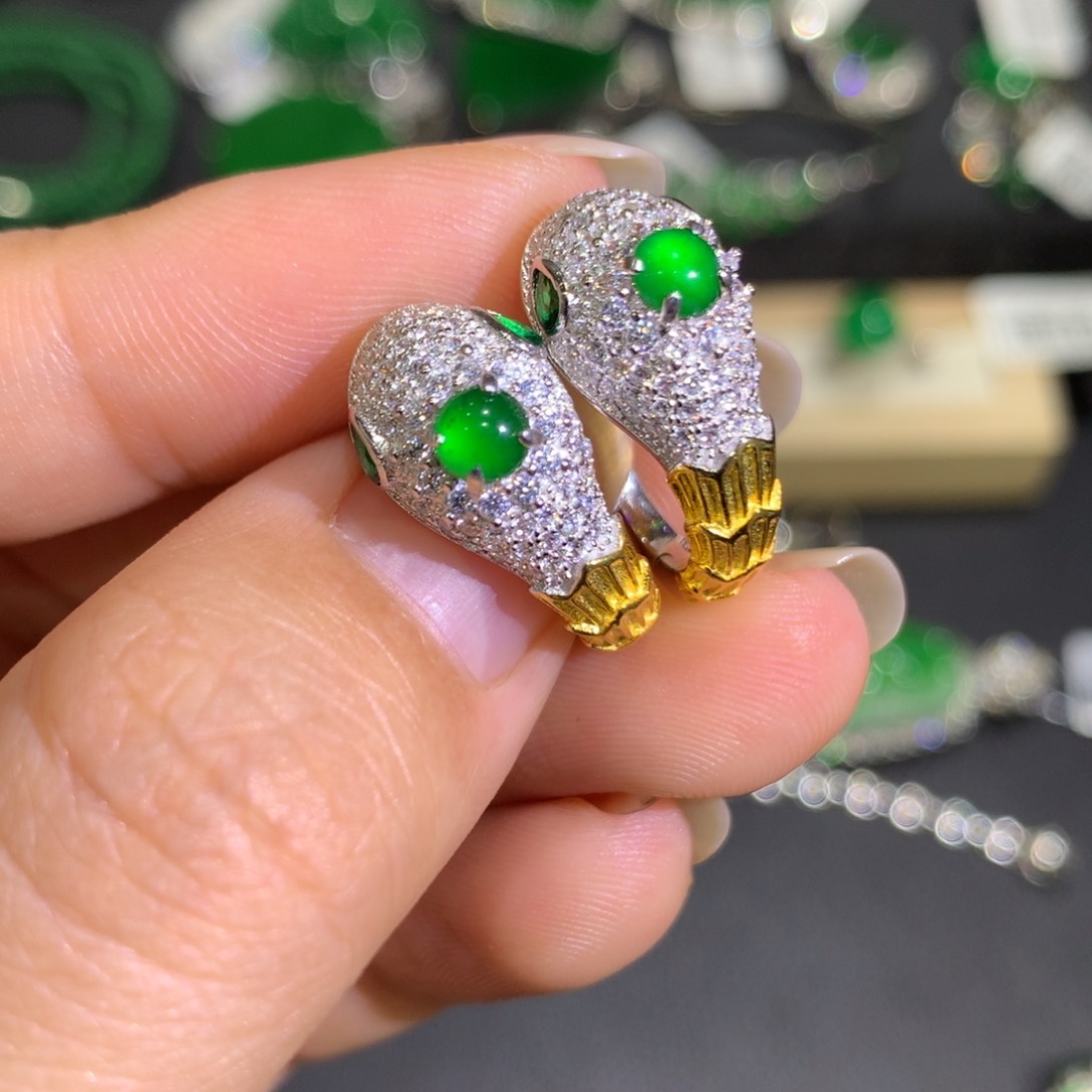 翡翠耳饰银S925镶嵌5、