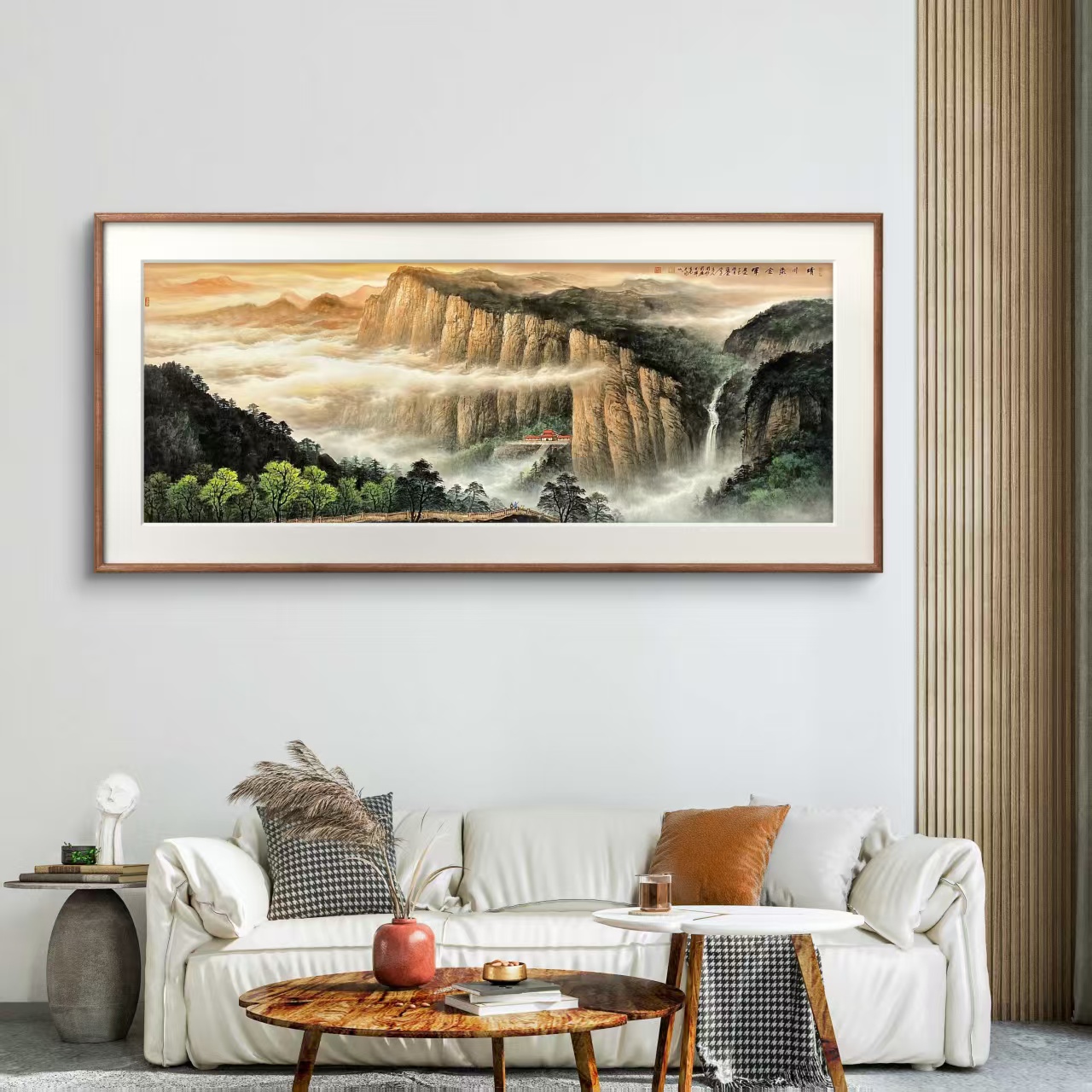 【聚优】周顺良180*70纯手绘国画山水画收藏，客厅中堂办公室挂画