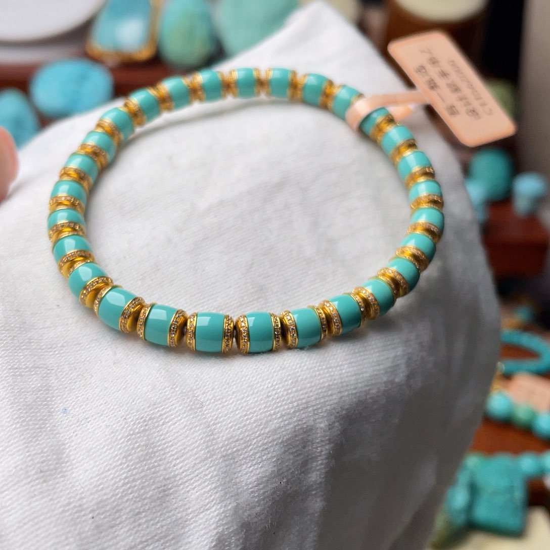 绿松石珠宝奇石18K金镶嵌A****~