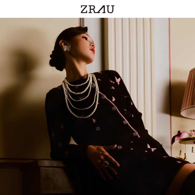 ZRAU秋冬舒适百搭少女感蝴蝶印花开衫91050841709