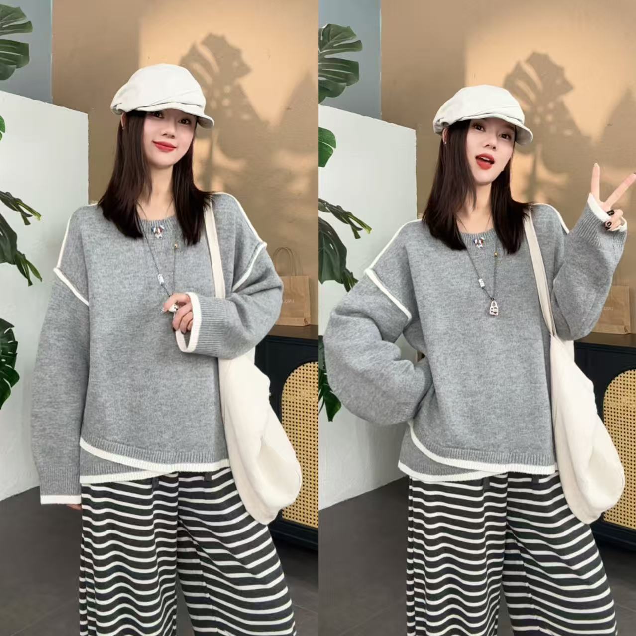 【SI MO】2569韩系慵懒洋气百搭圆领毛衣