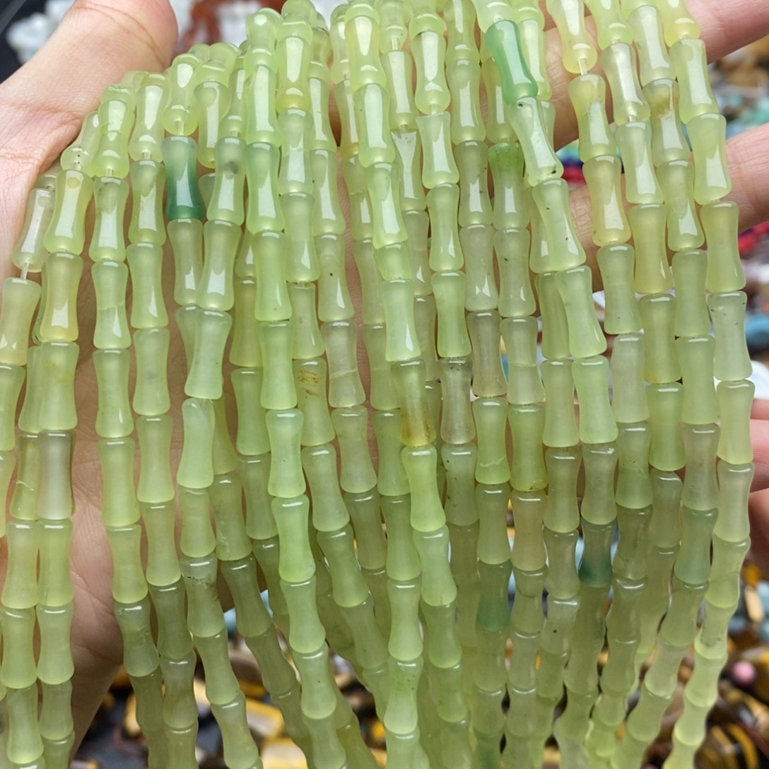 玛瑙/玉髓未镶嵌珠宝半成品一条装晴水绿玉髓竹节5×12mm