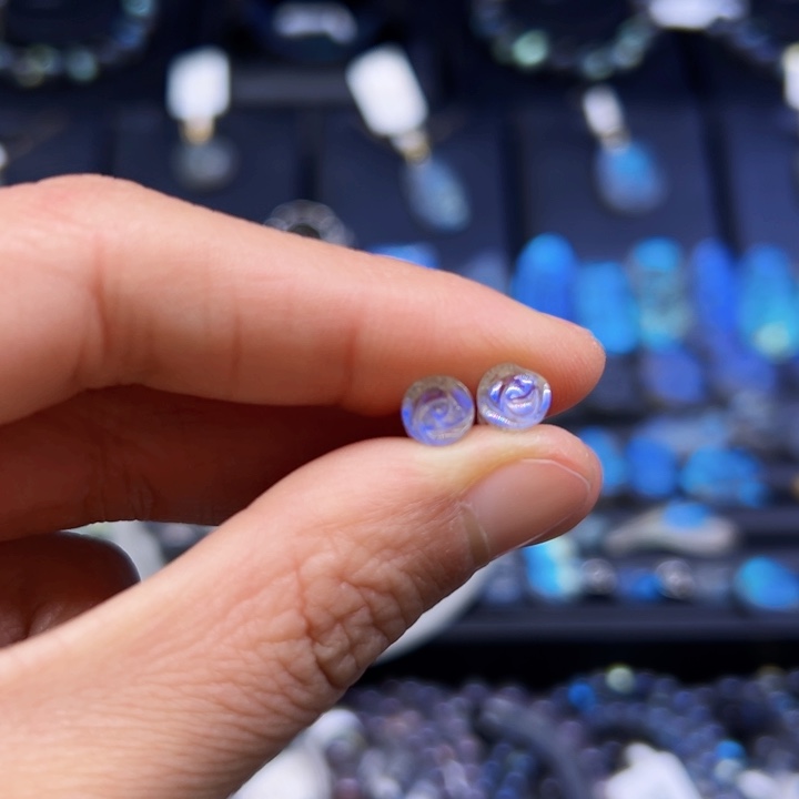 拉长石耳钉银S925镶嵌6左右