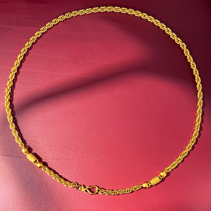 黄金色古法镶钻凤凰麻花项链女气质百搭绞丝链104