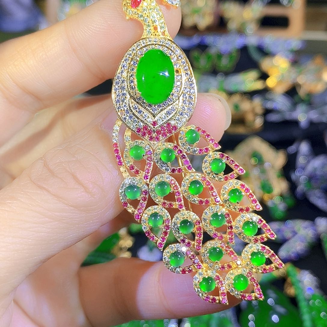 吊坠(不含链)银S925镶嵌翡翠