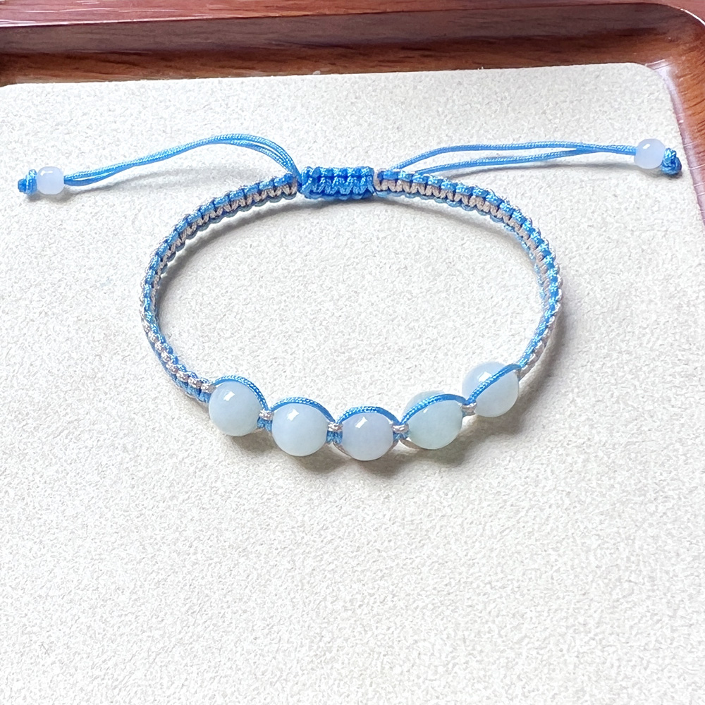 天然翡翠珠子可调节蓝色编织手绳时尚珠宝手串女款纯手工手链