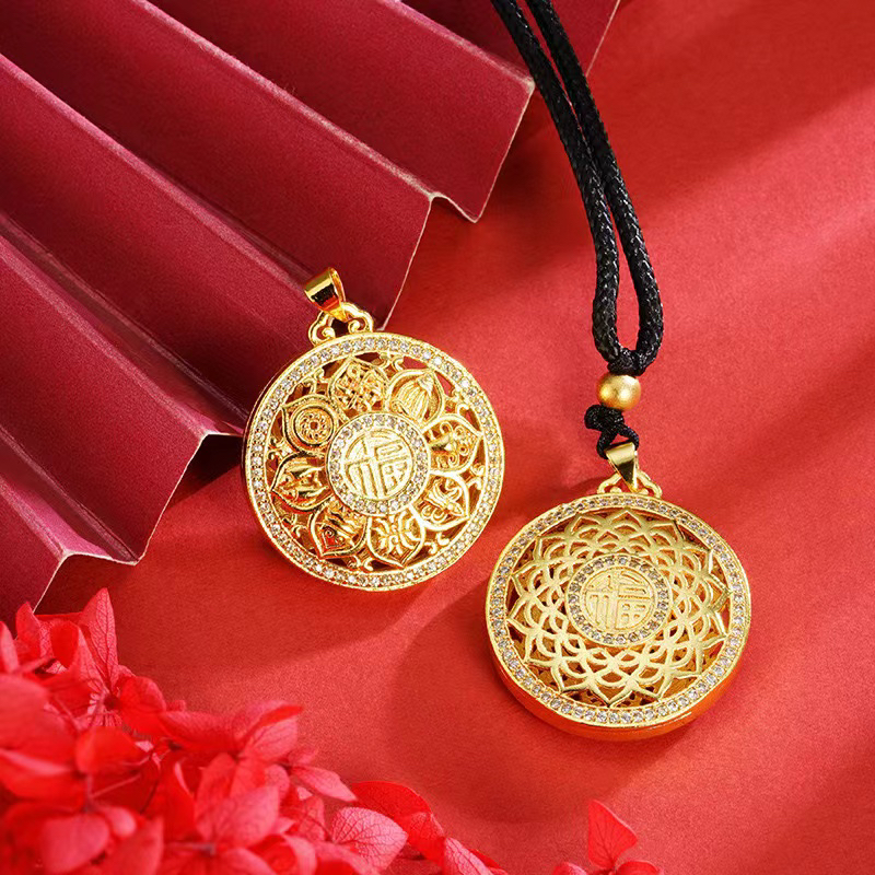 合金项链 罗盘福字项链镂空【七层激光电镀】十年不掉色