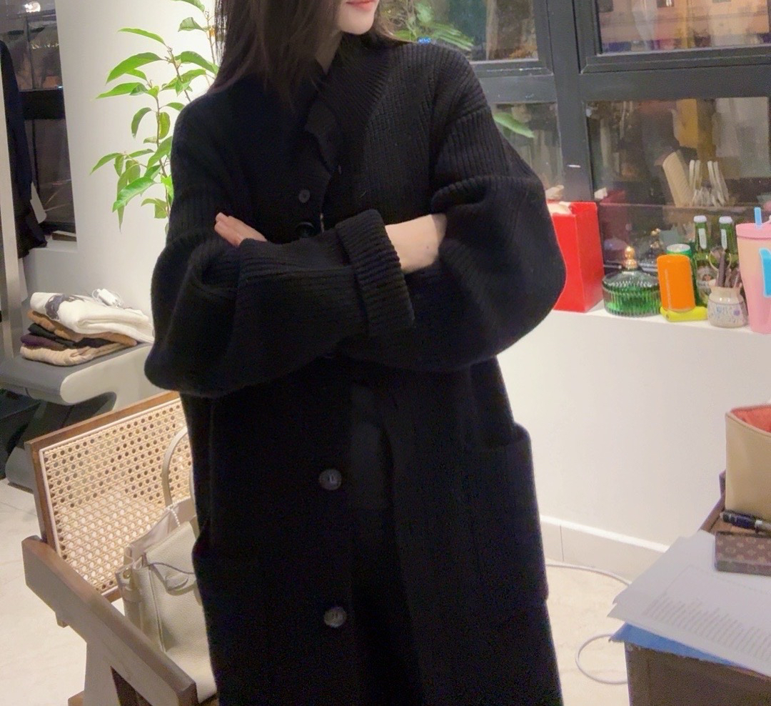 【ENYOU定制】黑色立领 羊毛长款开衫（显高 小个子必入）