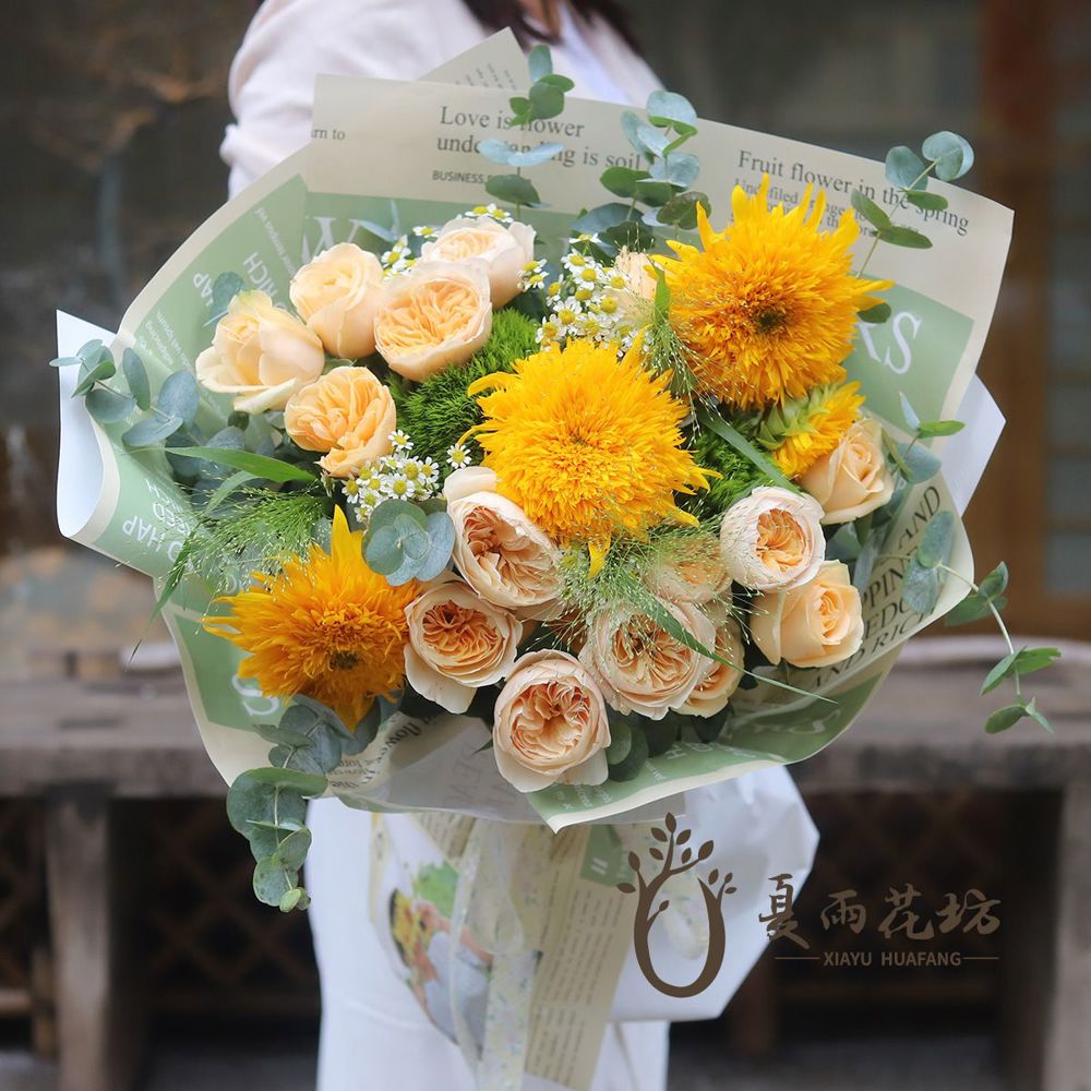 【追光而遇】3支泰迪向日葵黄蝴蝶玫瑰混搭鲜花花束生日鲜花送女友爱人送朋友送老师敬长辈花店送
