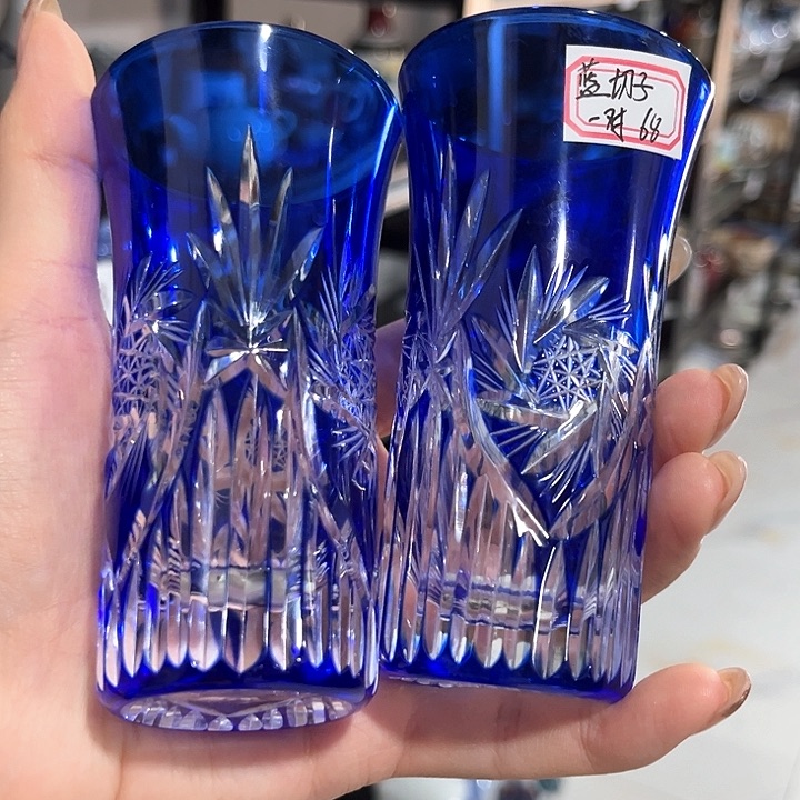 紫砂   满二十包邮，蓝切子，一对杯子，49