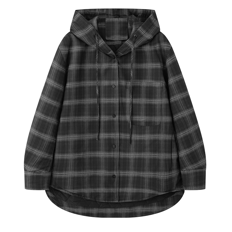 MM商场同款2025秋冬新品韩版百搭休闲宽松连帽格子棉服外套女111Q