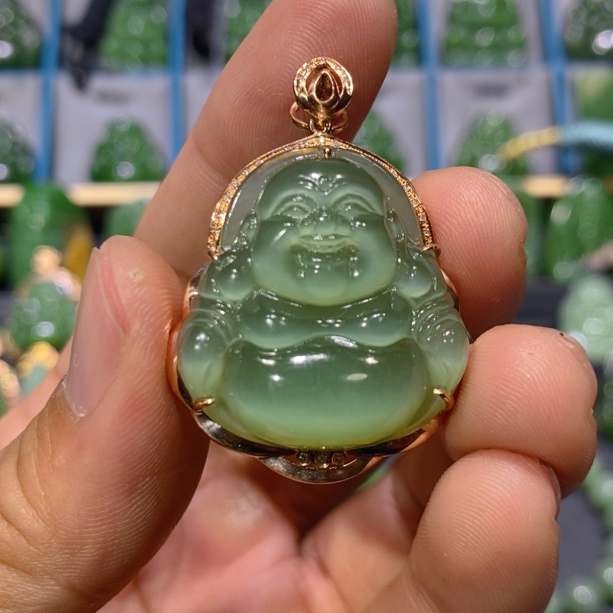 【闪购商品】和田玉吊坠(不含链)18K金镶嵌冰猫佛公 29.5/11.8