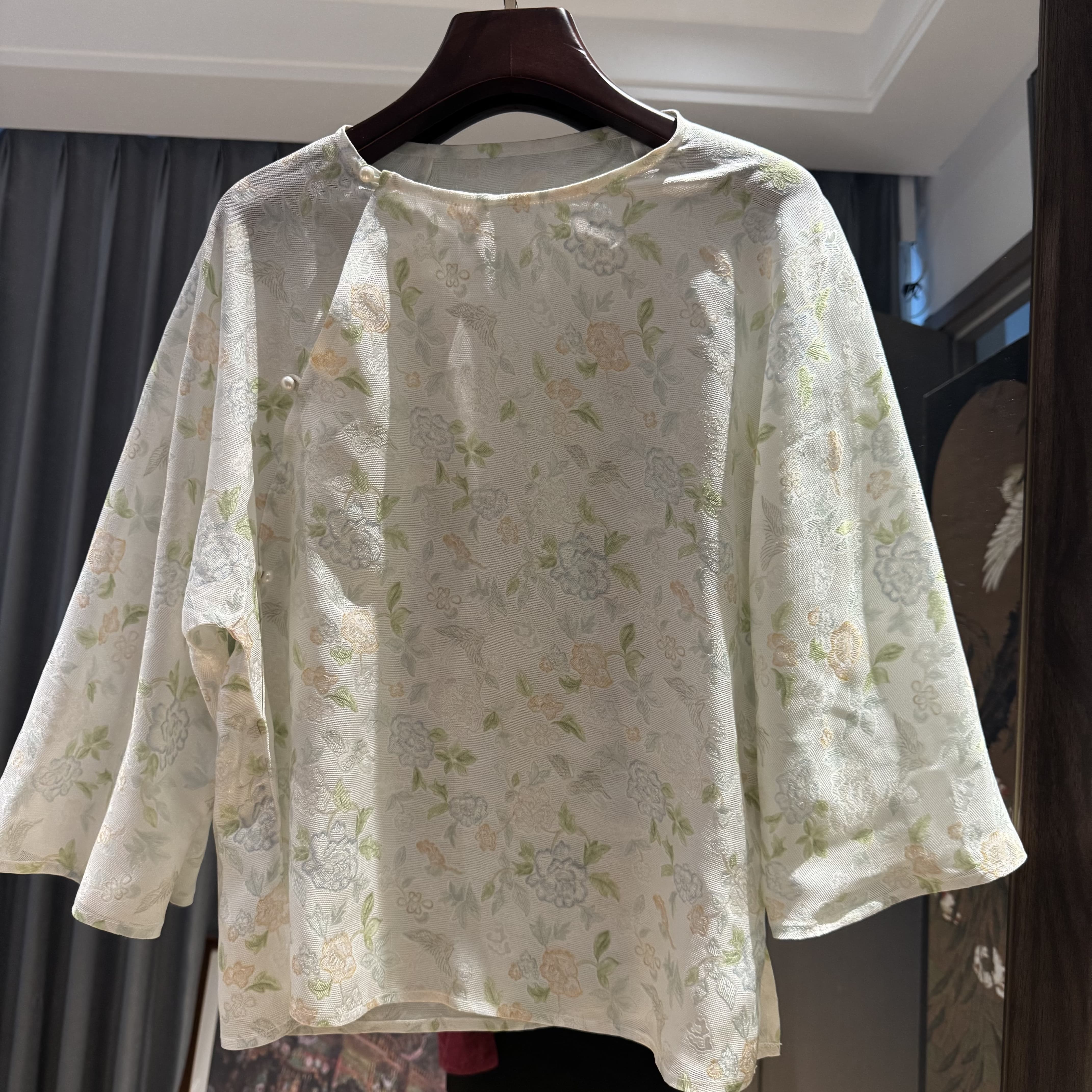 张国权四经绞罗小牡丹新中式国风上衣百搭碎花手工缝制日常百搭