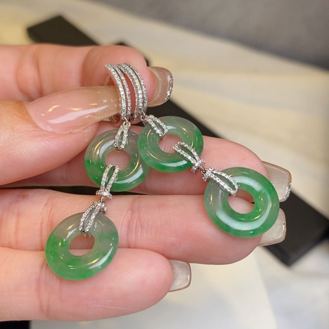 翡翠耳饰18K金镶嵌甜甜圈